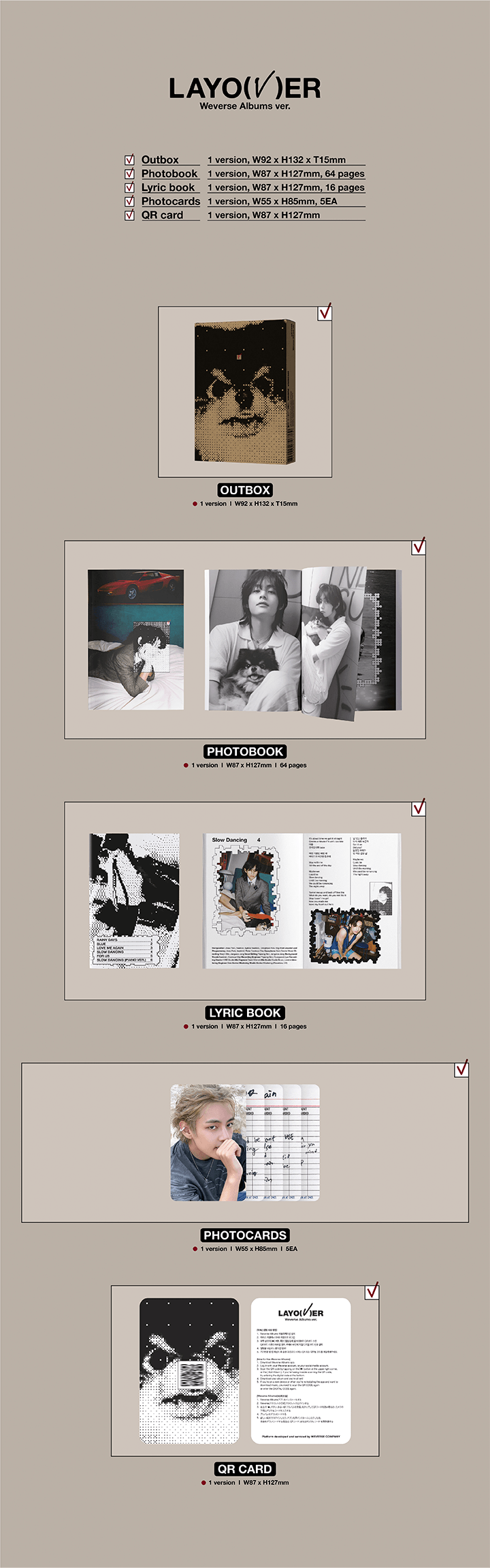 BTS V [LAYOVER] Album Set 3 Versioni (VER.1 + VER.2 Blu + VER.3 Viola) + Gift Card, Sigillato